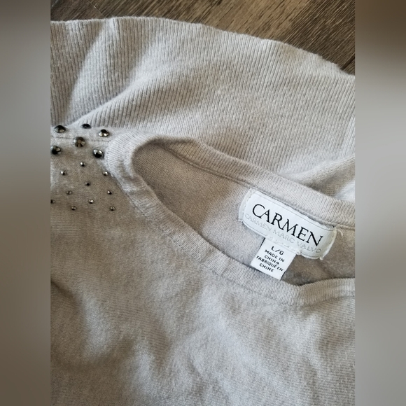 Carmen Marc Valvo Rhinestone Sleeved Sweater Shirt - Picture 5 of 6